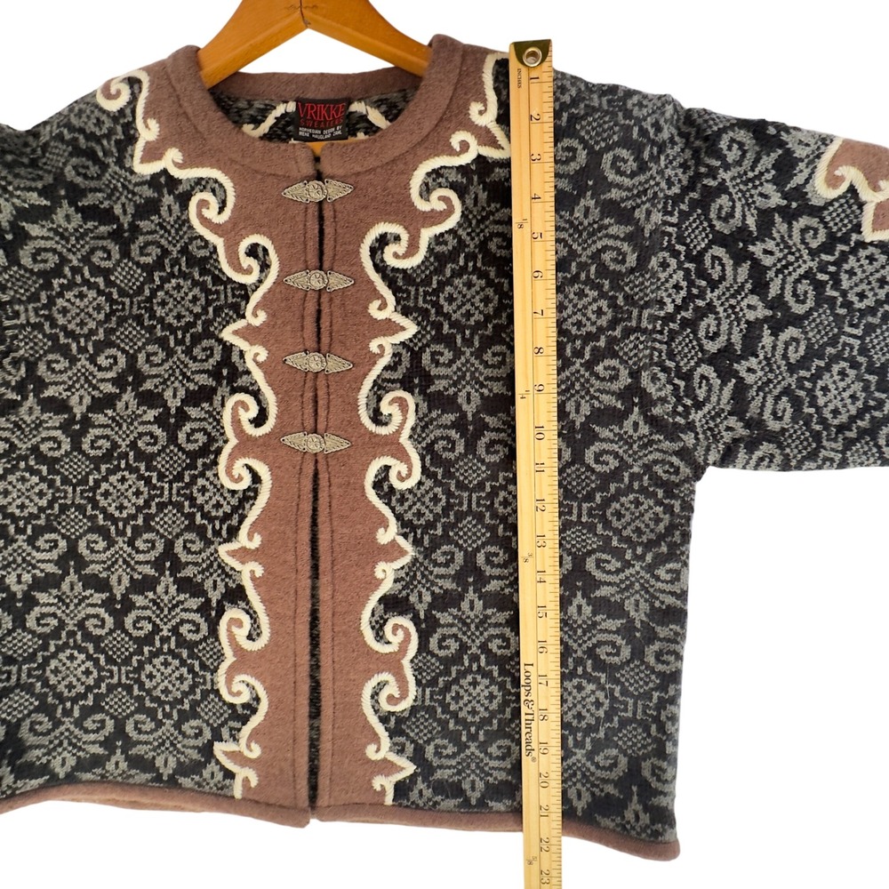 Vintage 80s/90s Vrikke Cardigan Sweater Brown Grey Wool Blend - M - Picture 4 of 7